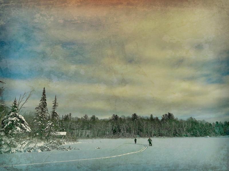 Snowshoe Tracks on the Pond